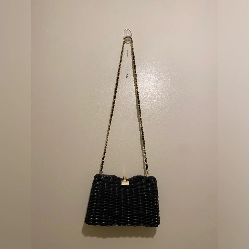 Vintyge Elegant Black Woven Chain Strap Bag - Picture 3 of 10